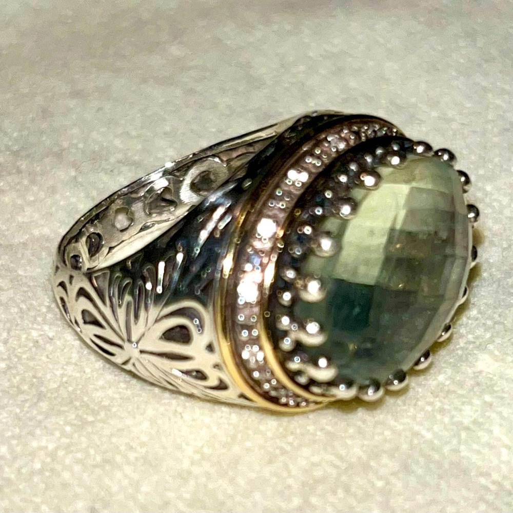 Sterling Silver and 18k Gold Prasiolite Ring